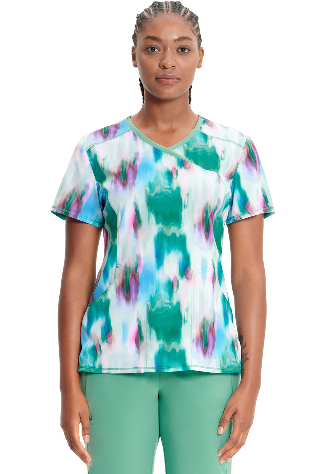 Classics CK608 Mock Print Wrap Top Auroras Model Image Front | Infinity