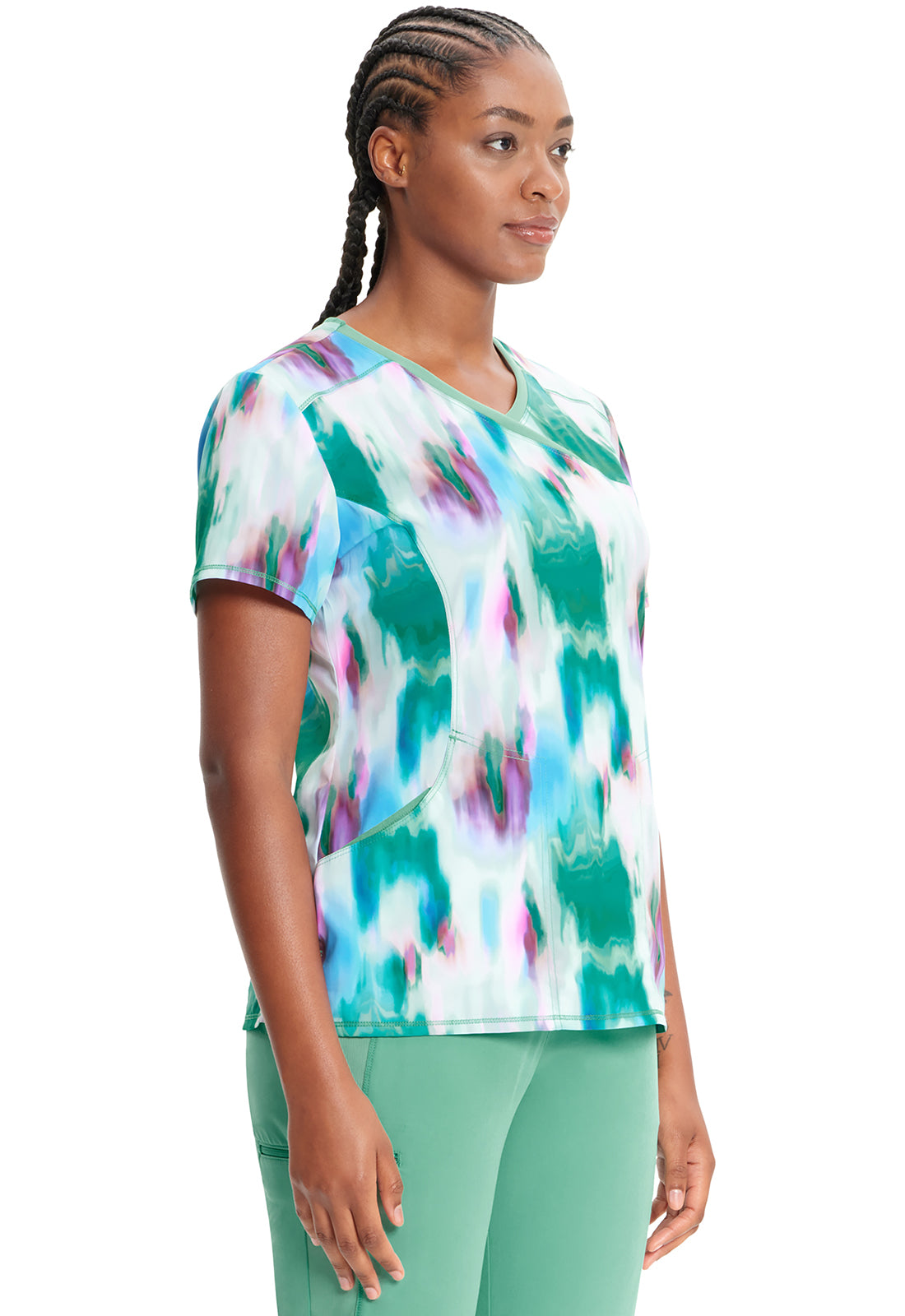 Classics CK608 Mock Print Wrap Top Auroras Model Image Left Side | Infinity