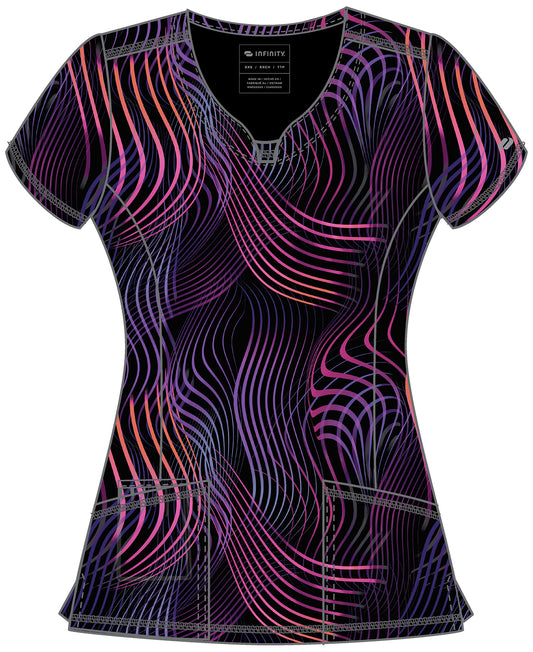 Classics CK609 Round Print Neck Top Digital Wavelength Model Image Front | Infinity