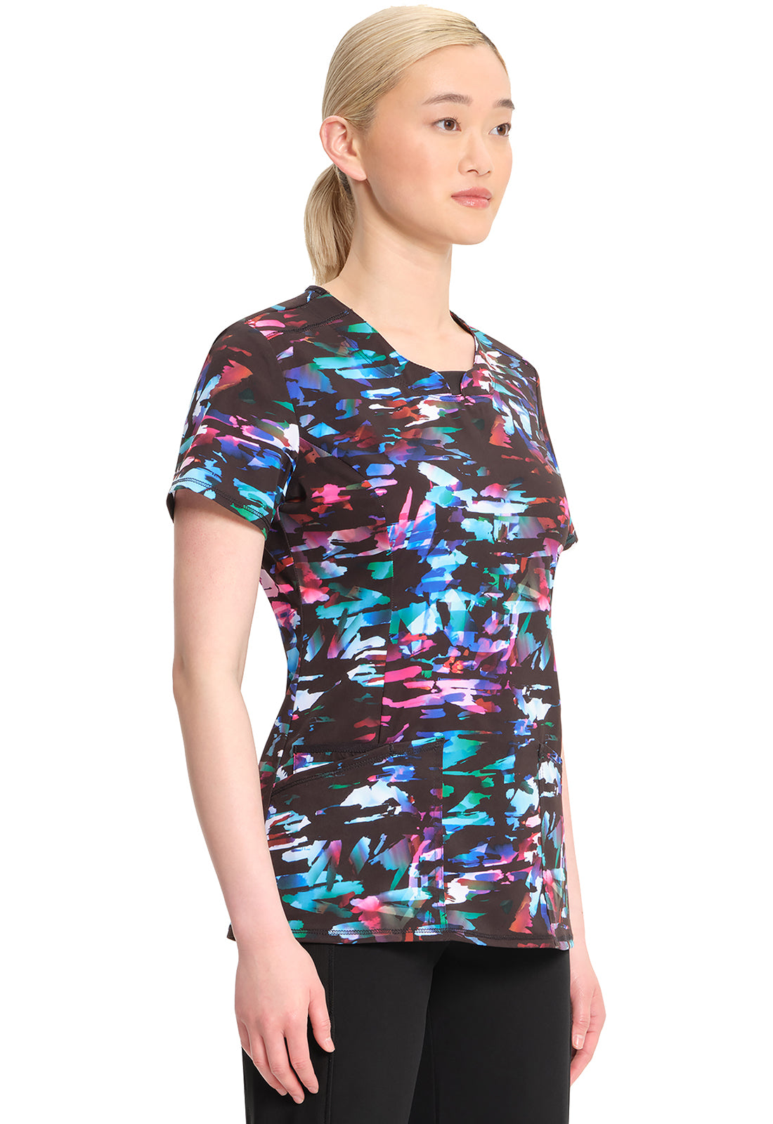 Classics CK609 Round Print Neck Top Kaleidoscopic Model Image Left Side | Infinity