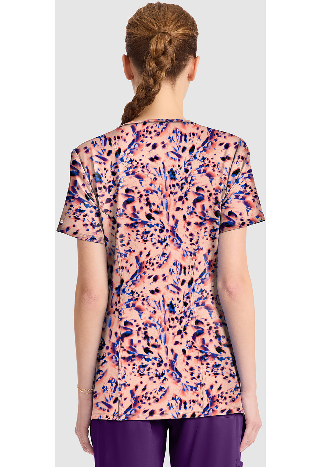 Infinity Prints CK609 Women's Round Print Neck Scrub Top Leopard Blur