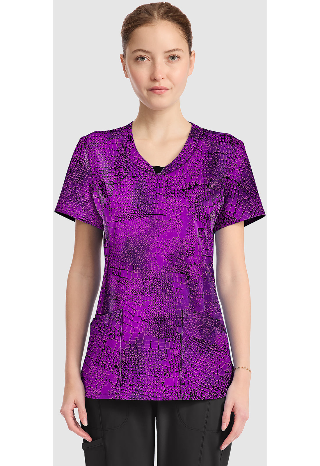 Infinity Prints CK609 Women's Round Print Neck Scrub Top Pretty Python