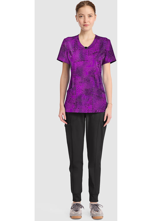 Infinity Prints CK609 Women's Round Print Neck Scrub Top Pretty Python