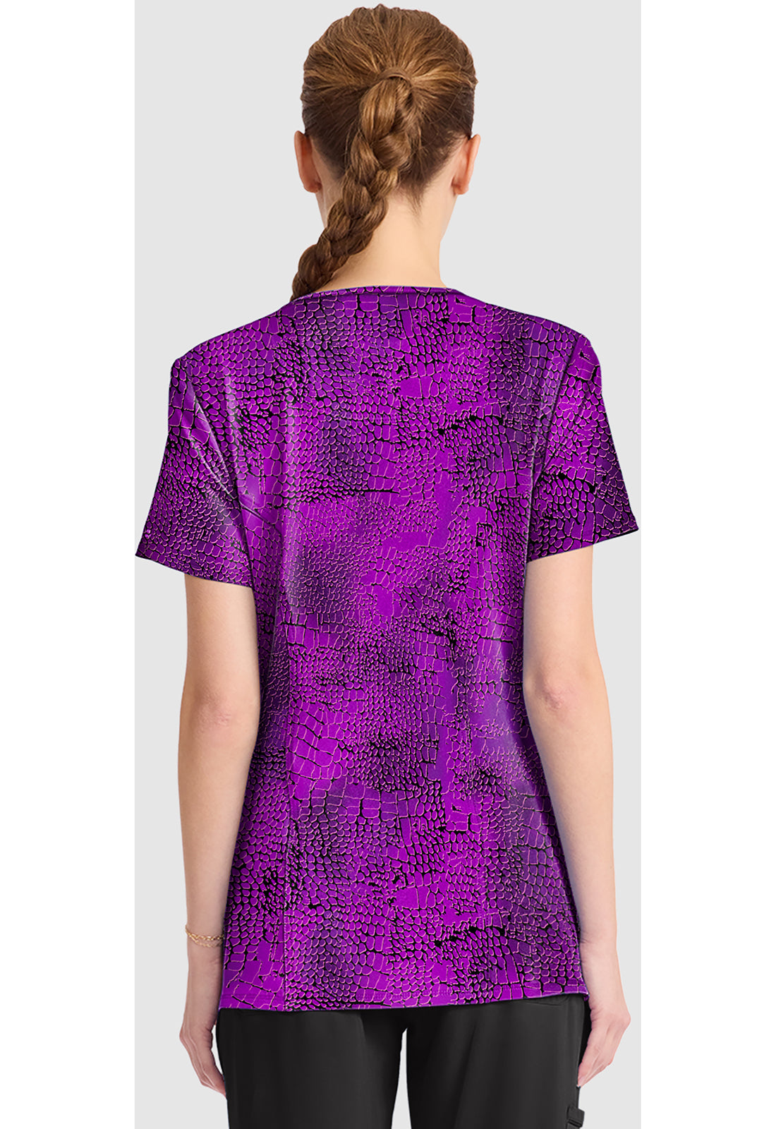 Infinity Prints CK609 Women's Round Print Neck Scrub Top Pretty Python