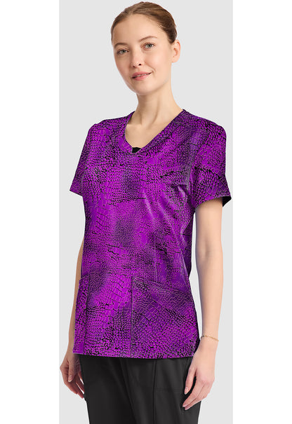 Infinity Prints CK609 Women's Round Print Neck Scrub Top Pretty Python