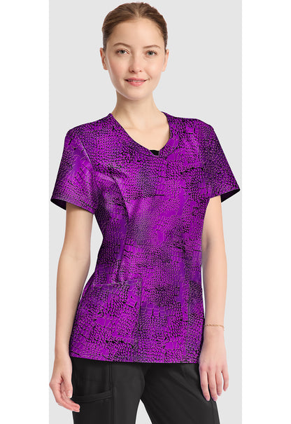 Infinity Prints CK609 Women's Round Print Neck Scrub Top Pretty Python