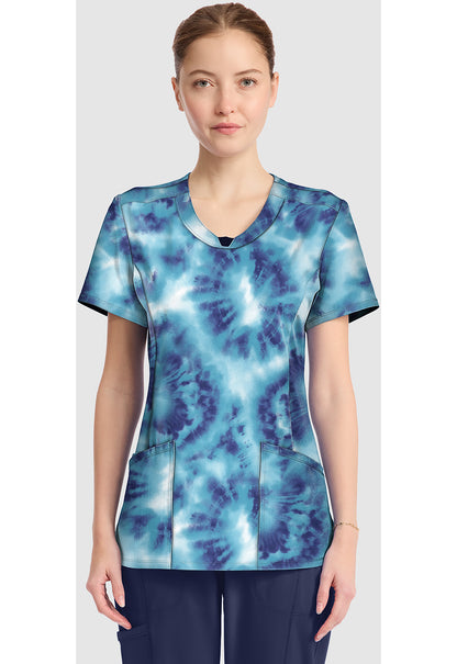 Infinity Prints CK609 Women's Round Print Neck Scrub Top Saltwater Tie Dye
