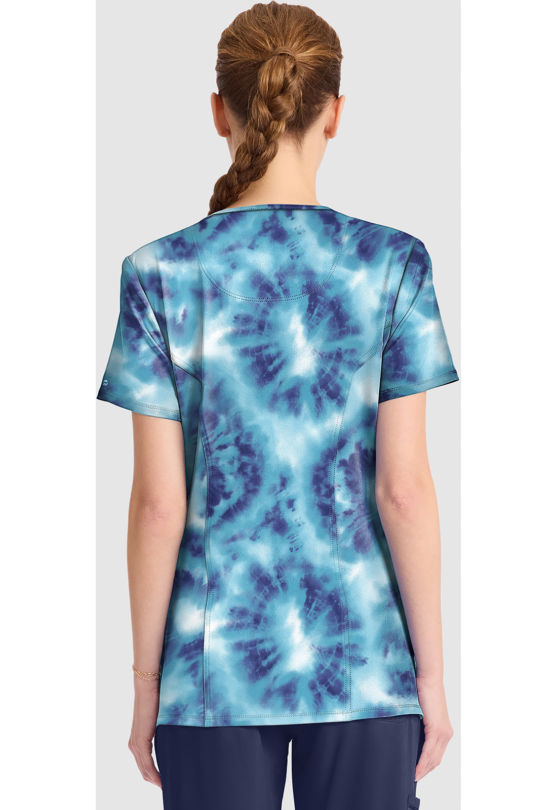 Infinity Prints CK609 Women's Round Print Neck Scrub Top Saltwater Tie Dye