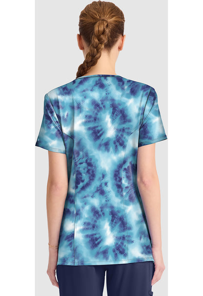 Infinity Prints CK609 Women's Round Print Neck Scrub Top Saltwater Tie Dye