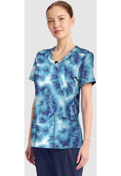 Infinity Prints CK609 Women's Round Print Neck Scrub Top Saltwater Tie Dye