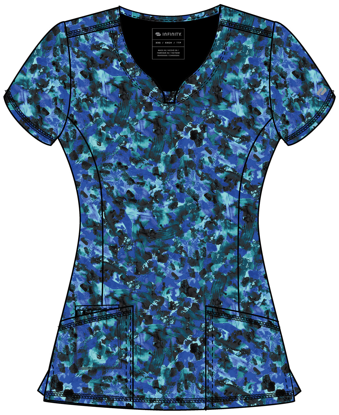 Classics CK609 Round Print Neck Top Tech Camo Model Image Front | Infinity