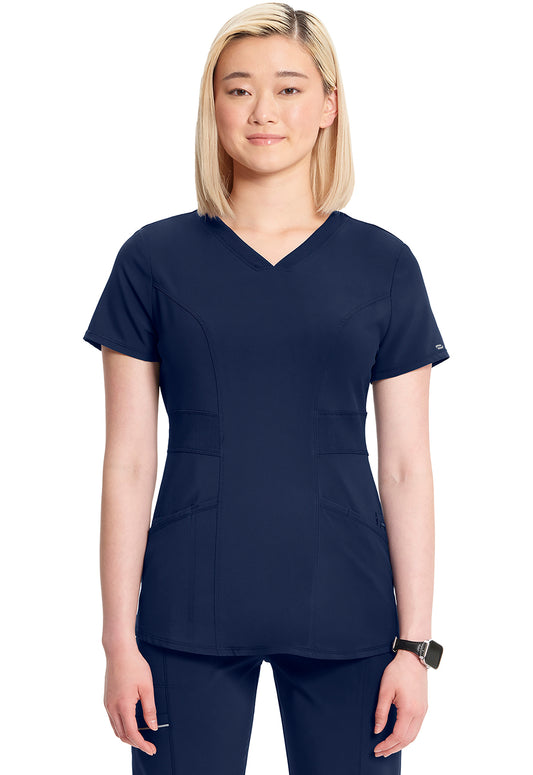 Classics CK623A V-Neck Top Navy Model Image Front | Infinity