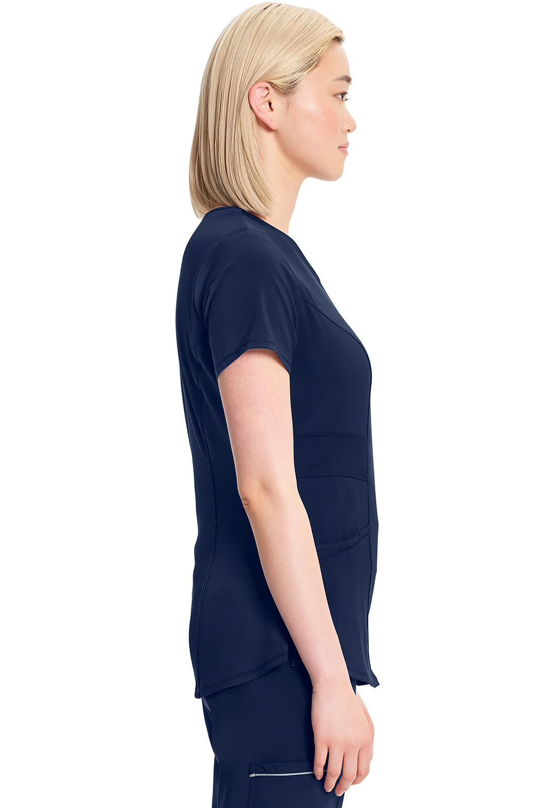 Classics CK623A V-Neck Top Navy Model Image Right Side | Infinity