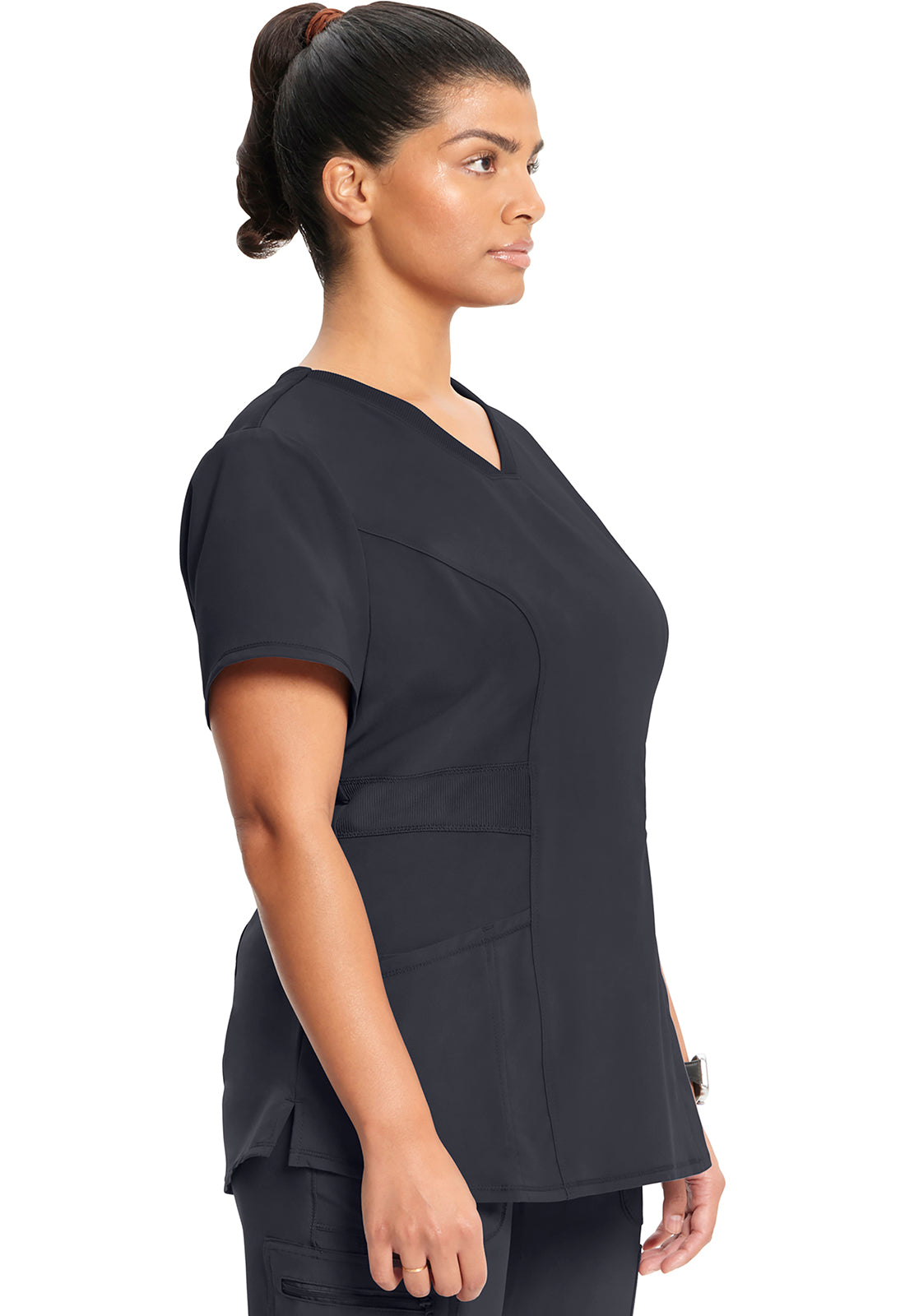 Classics CK623A V-Neck Top Pewter Model Image Left Side | Infinity