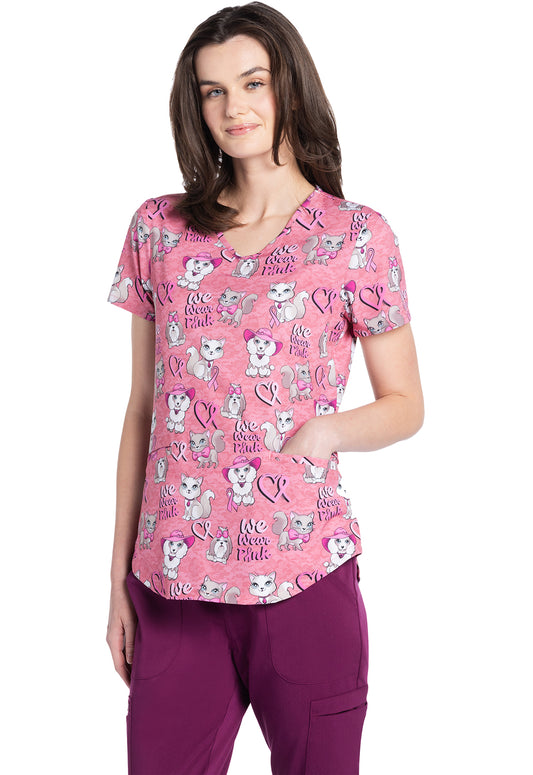 Genuine CK637 V-Neck Print Top We Wear Pink Model Image Front | Cherokee