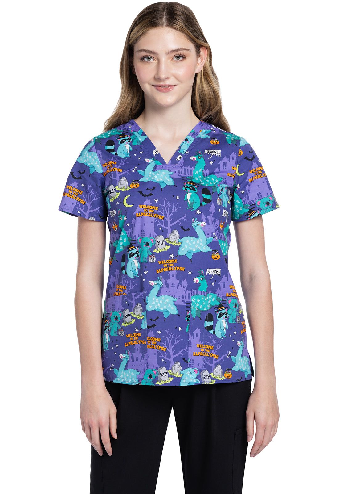 Genuine CK651 V-Neck Print Top Alpacalypse Model Image Front | Cherokee