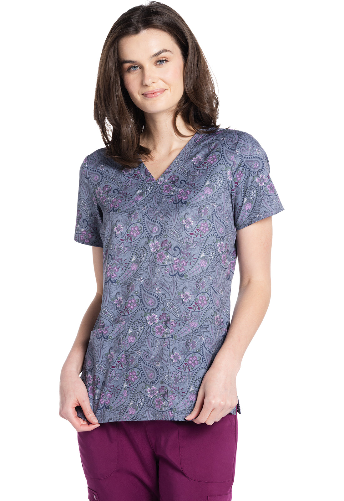 Genuine CK671 V-Neck Print Top Soft Paisley Model Image Front | Cherokee