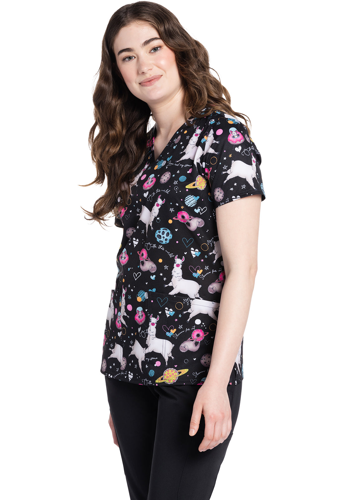 Genuine CK671 V-Neck Print Top Space Snacks Model Image Front | Cherokee