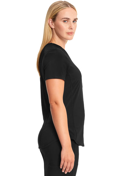 Classics CK687A Tuckable V-Neck Top Black Model Image Right Side | Infinity