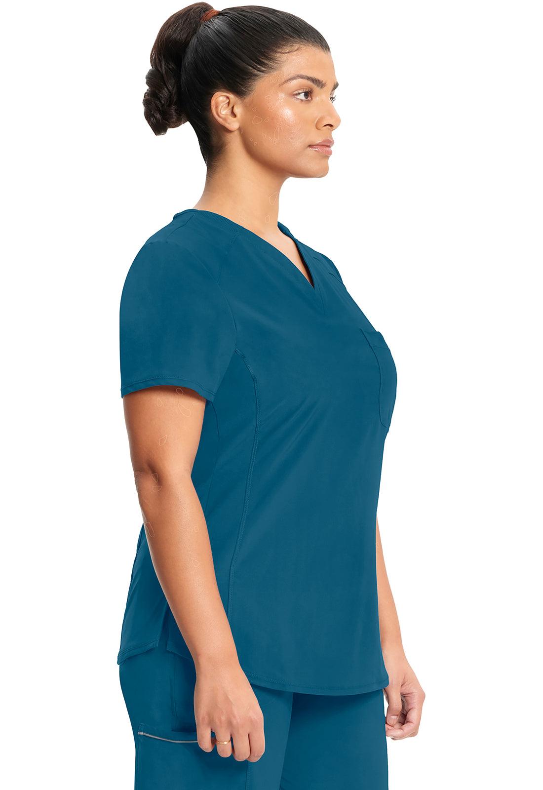 Classics CK687A Tuckable V-Neck Top Caribbean Blue Model Image Left Side | Infinity