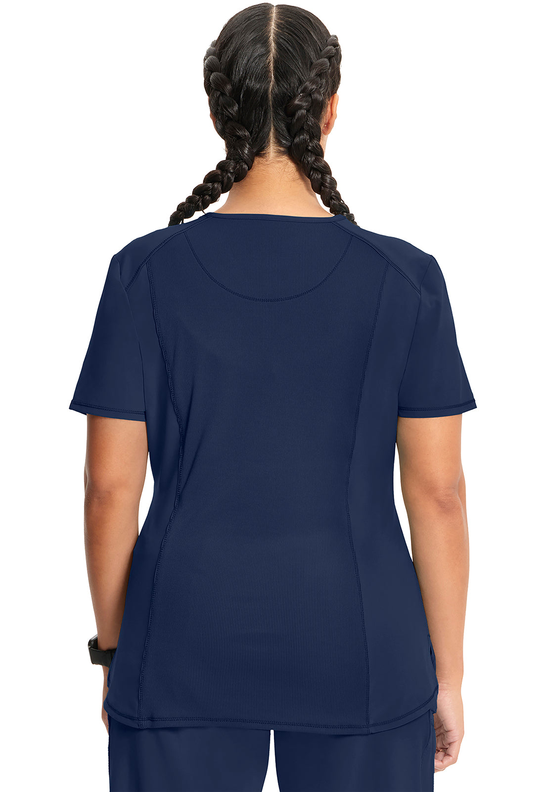 Classics CK687A Tuckable V-Neck Top Navy Model Image Back | Infinity