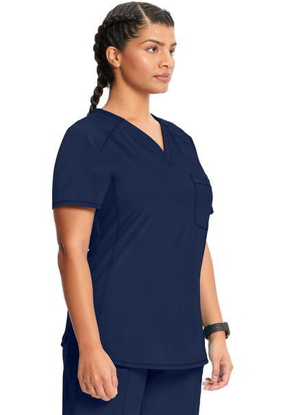 Classics CK687A Tuckable V-Neck Top Navy Model Image Left Side | Infinity