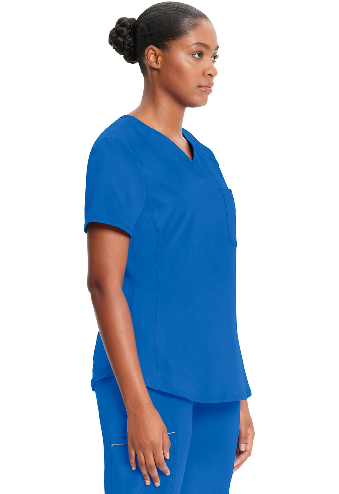 Classics CK687A Tuckable V-Neck Top Royal Model Image Left Side | Infinity