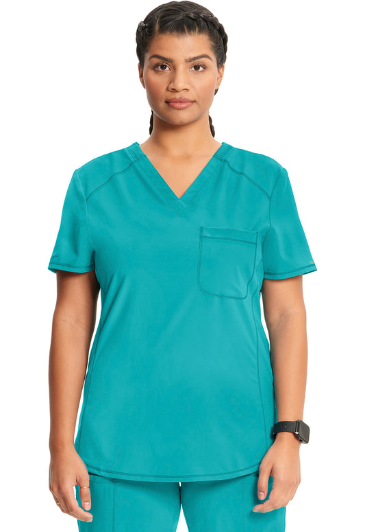 Classics CK687A Tuckable V-Neck Top Teal Blue Model Image Front | Infinity