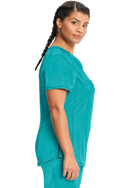 Classics CK687A Tuckable V-Neck Top Teal Blue Model Image Right Side | Infinity