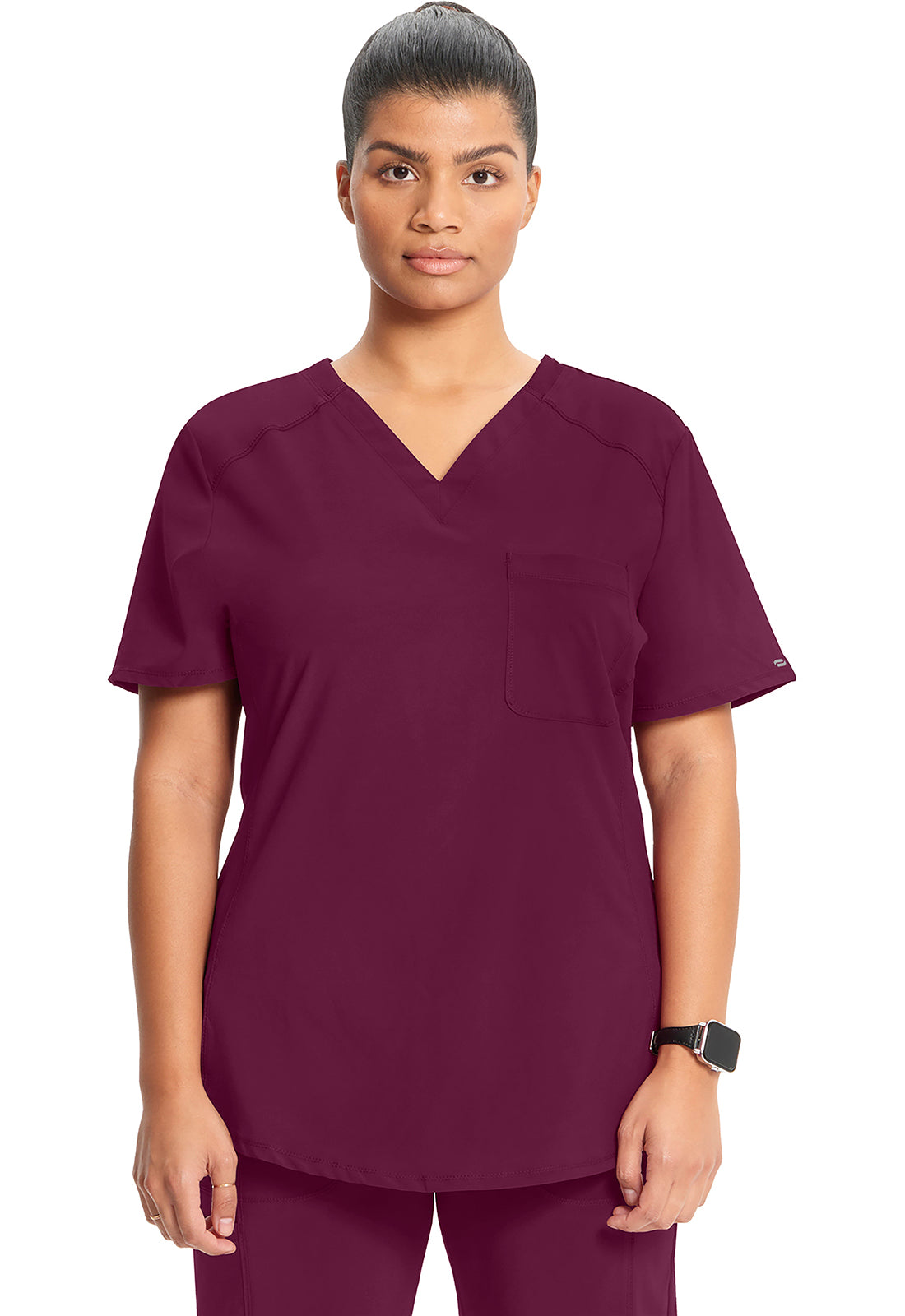 Classics CK687A Tuckable V-Neck Top Wine Model Image Front | Infinity