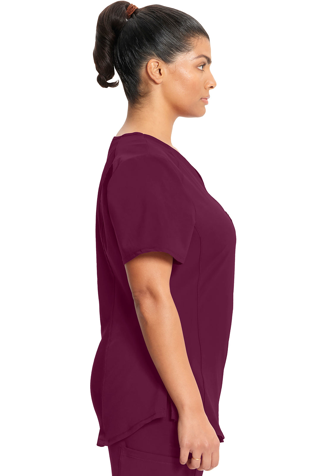 Classics CK687A Tuckable V-Neck Top Wine Model Image Right Side | Infinity