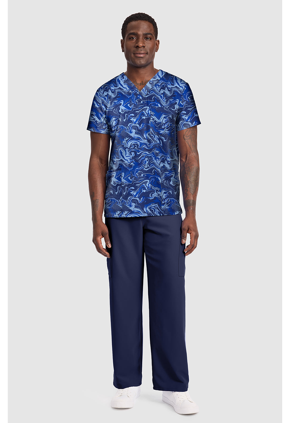 Genuine CK691 Men's Unisex V-Neck Print Scrub Top Halftone Camo