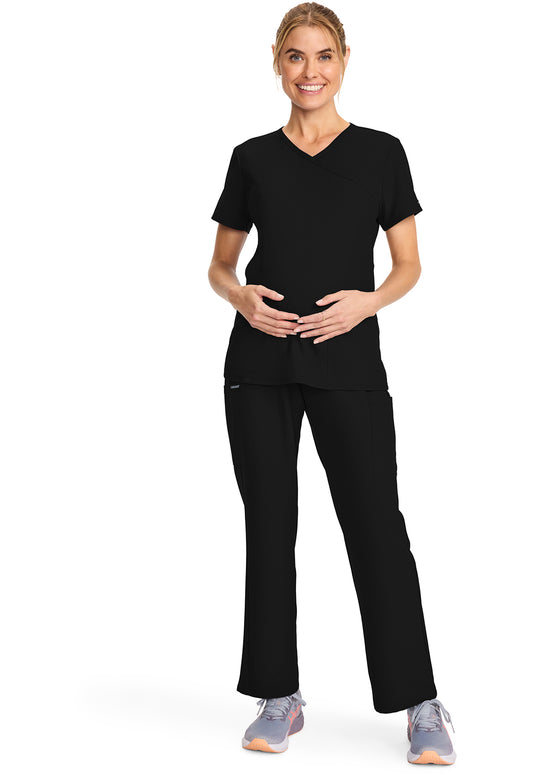 Workwear Originals Ultra CK701A Women's Maternity Mock Wrap V-Neck Scrub Top Black