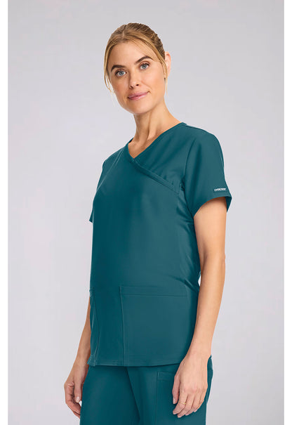 Workwear Originals Ultra CK701A Women's Maternity Mock Wrap V-Neck Scrub Top Caribbean Blue