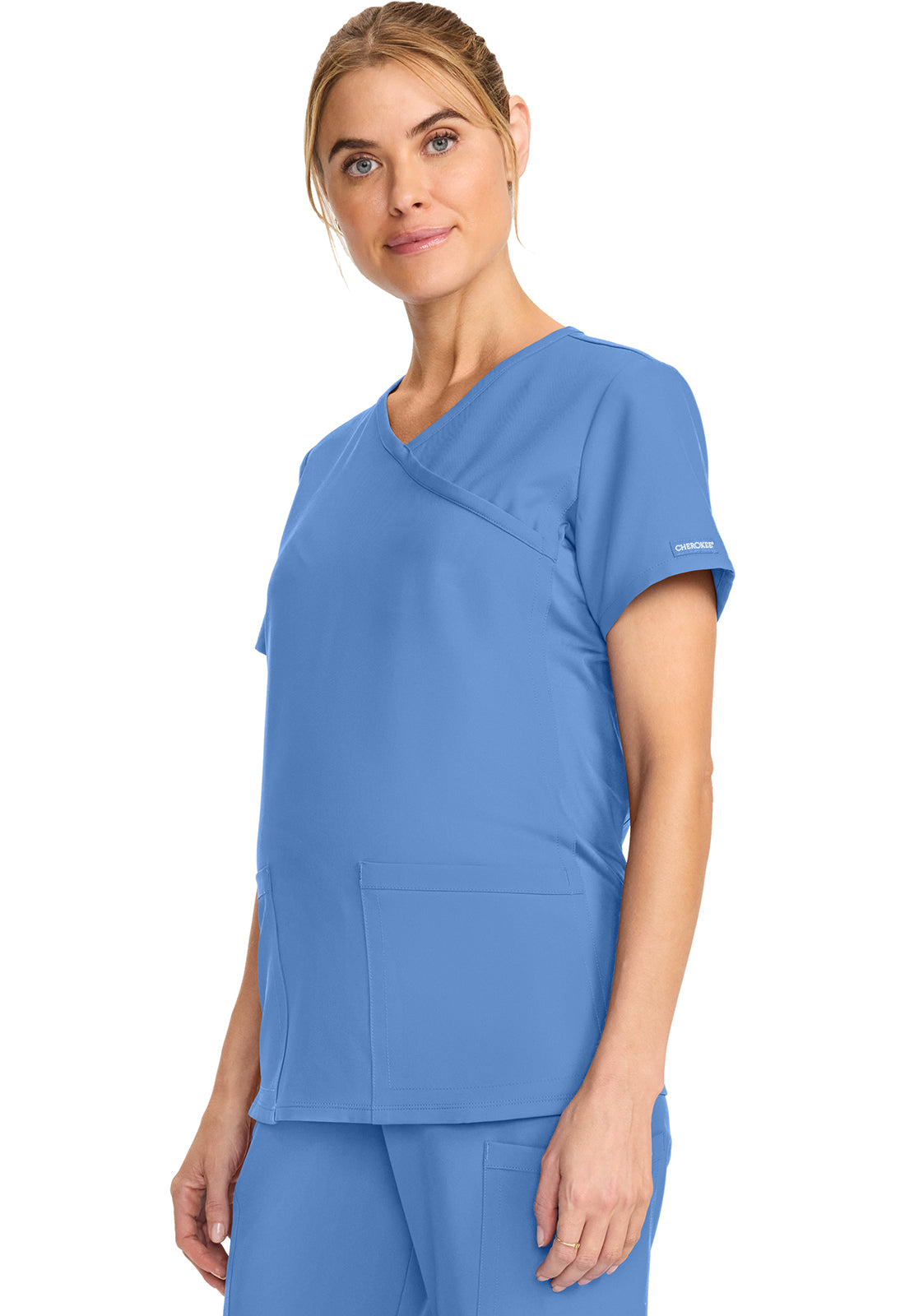 Originals Ultra CK701A Maternity Mock Wrap V-Neck Top Ciel Blue Image