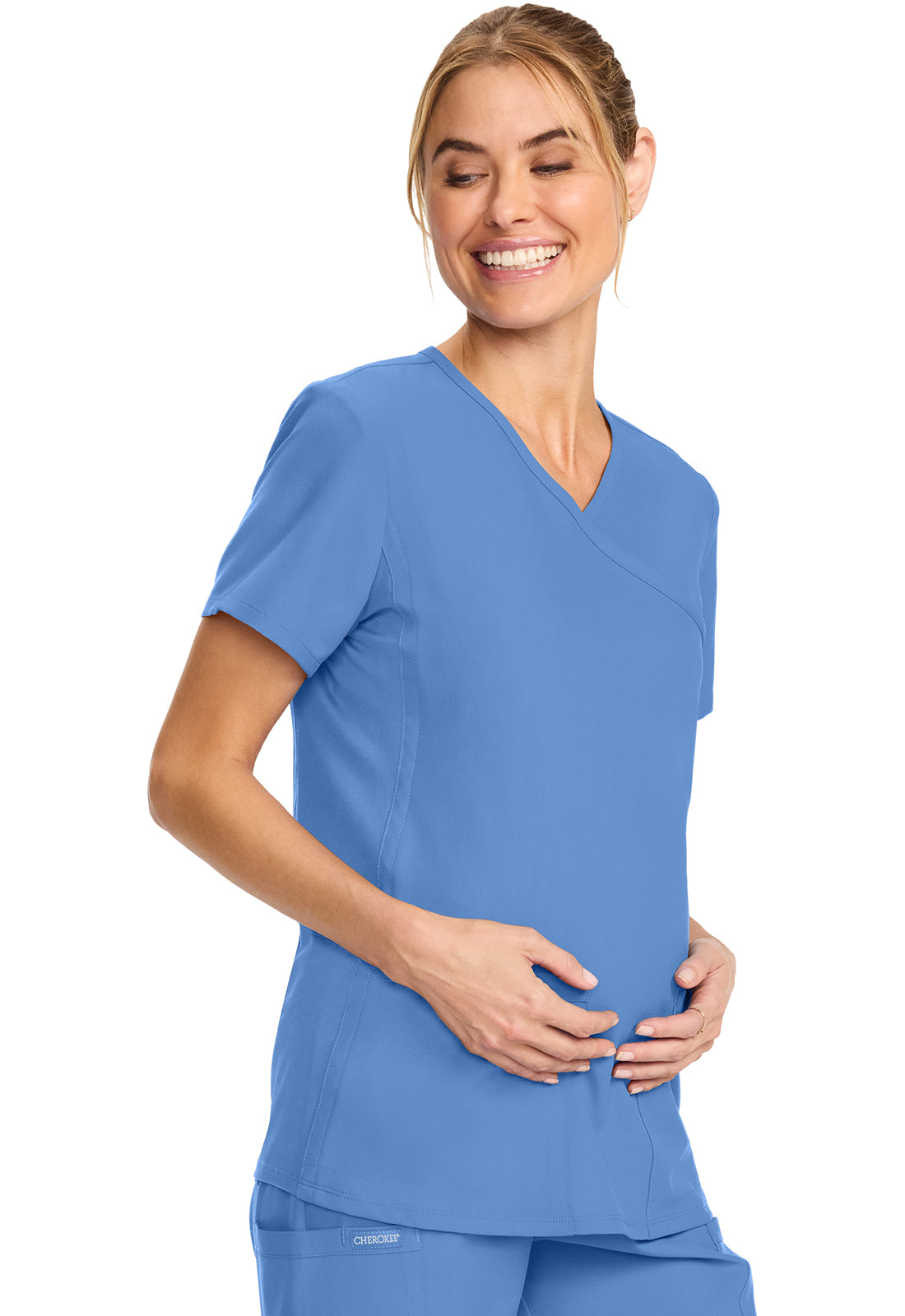 Originals Ultra CK701A Maternity Mock Wrap V-Neck Top Ciel Blue Image