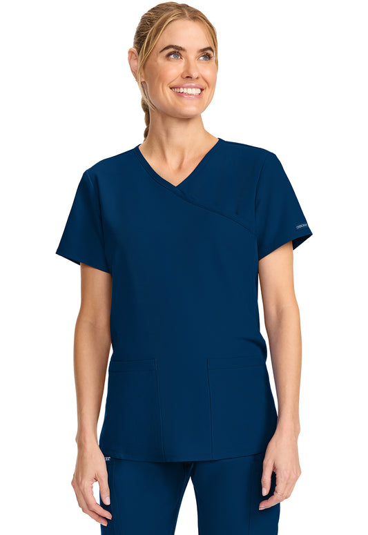 Originals Ultra CK701A Maternity Mock Wrap V-Neck Top Navy