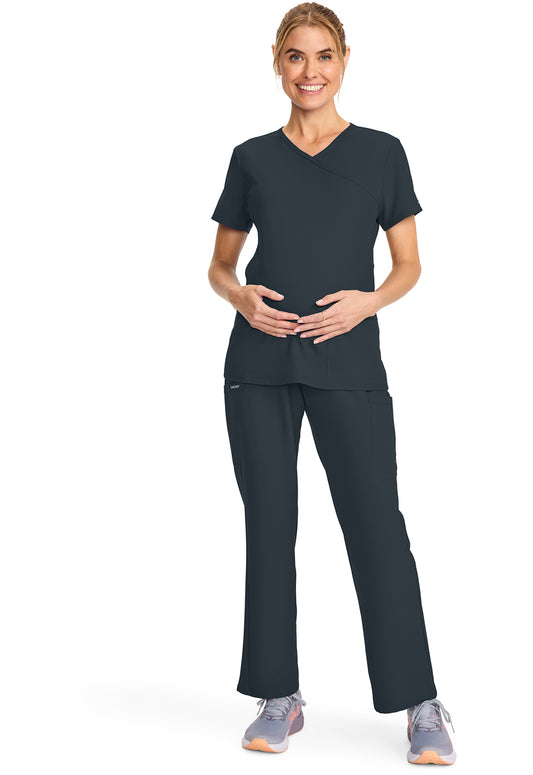Workwear Originals Ultra CK701A Women's Maternity Mock Wrap V-Neck Scrub Top Pewter