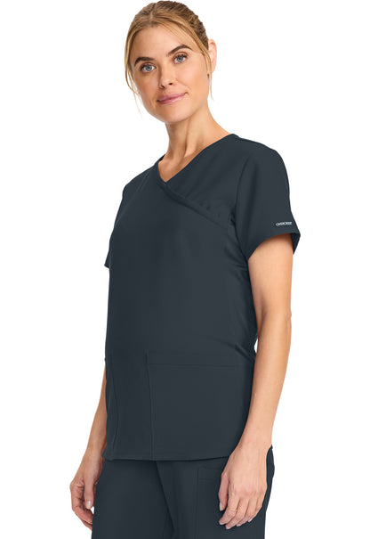 Workwear Originals Ultra CK701A Women's Maternity Mock Wrap V-Neck Scrub Top Pewter