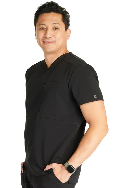 Atmos CK718A Men's V-Neck Top Black Model Image Right Side | Cherokee