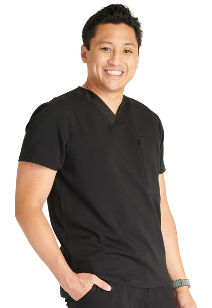 Atmos CK718A Men's V-Neck Top Black Model Image Left Side | Cherokee