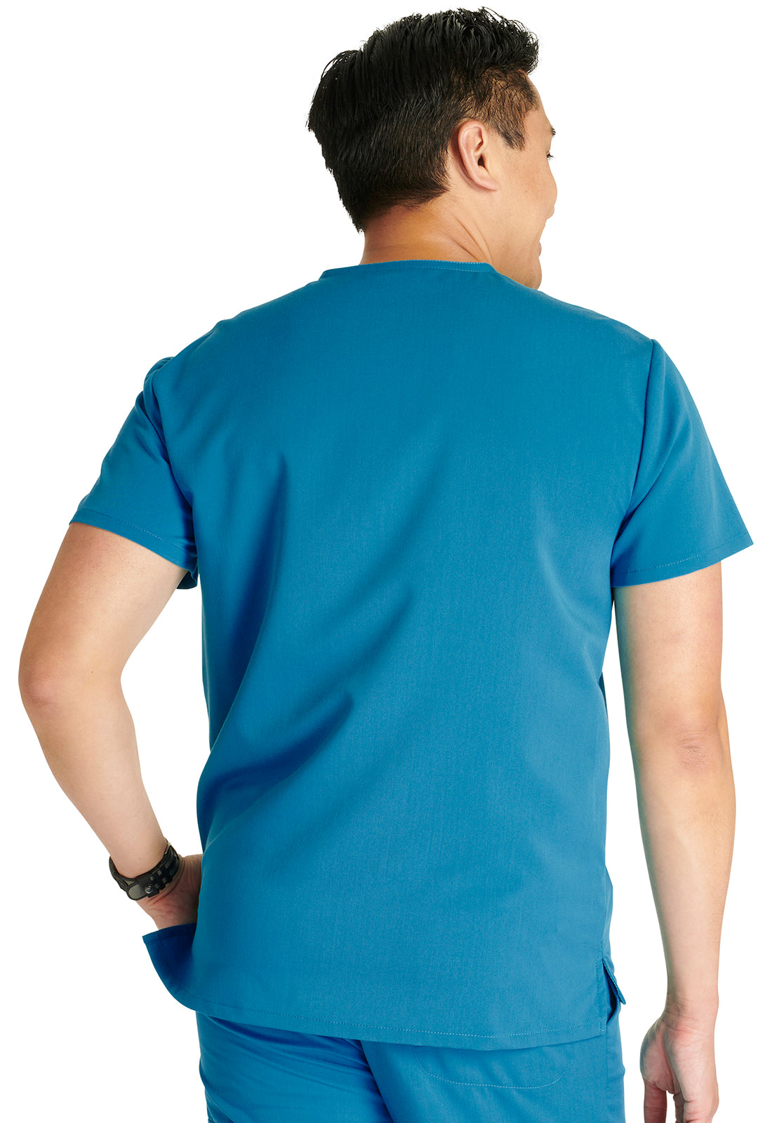 Atmos CK718A Men's V-Neck Top Caribbean Blue Model Image Back | Cherokee