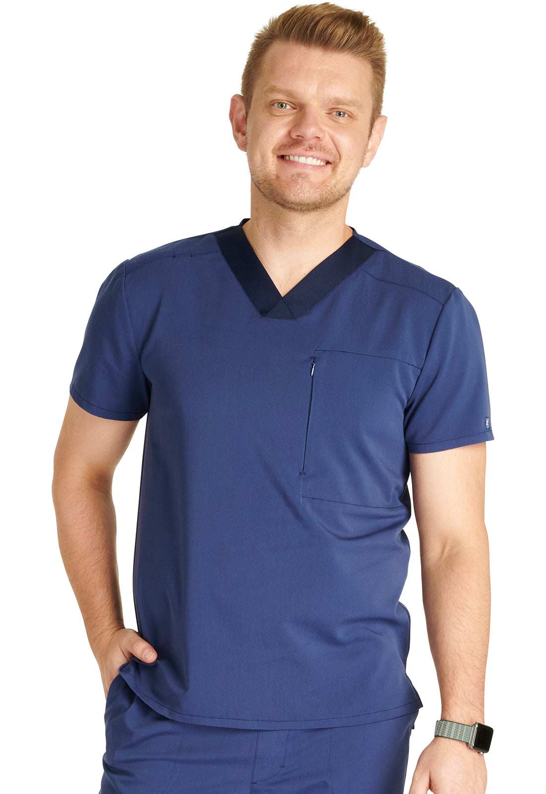 Atmos CK718A Men's V-Neck Top Navy Model Image Front | Cherokee