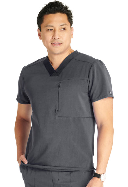 Atmos CK718A Men's V-Neck Top Pewter Model Image Front | Cherokee