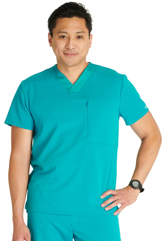 Atmos CK718A Men's V-Neck Top Teal Blue Model Image Front | Cherokee