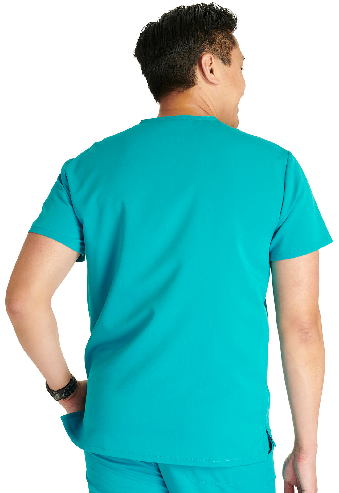 Atmos CK718A Men's V-Neck Top Teal Blue Model Image Back | Cherokee