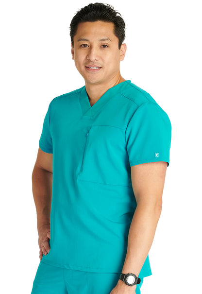 Atmos CK718A Men's V-Neck Top Teal Blue Model Image Right Side | Cherokee