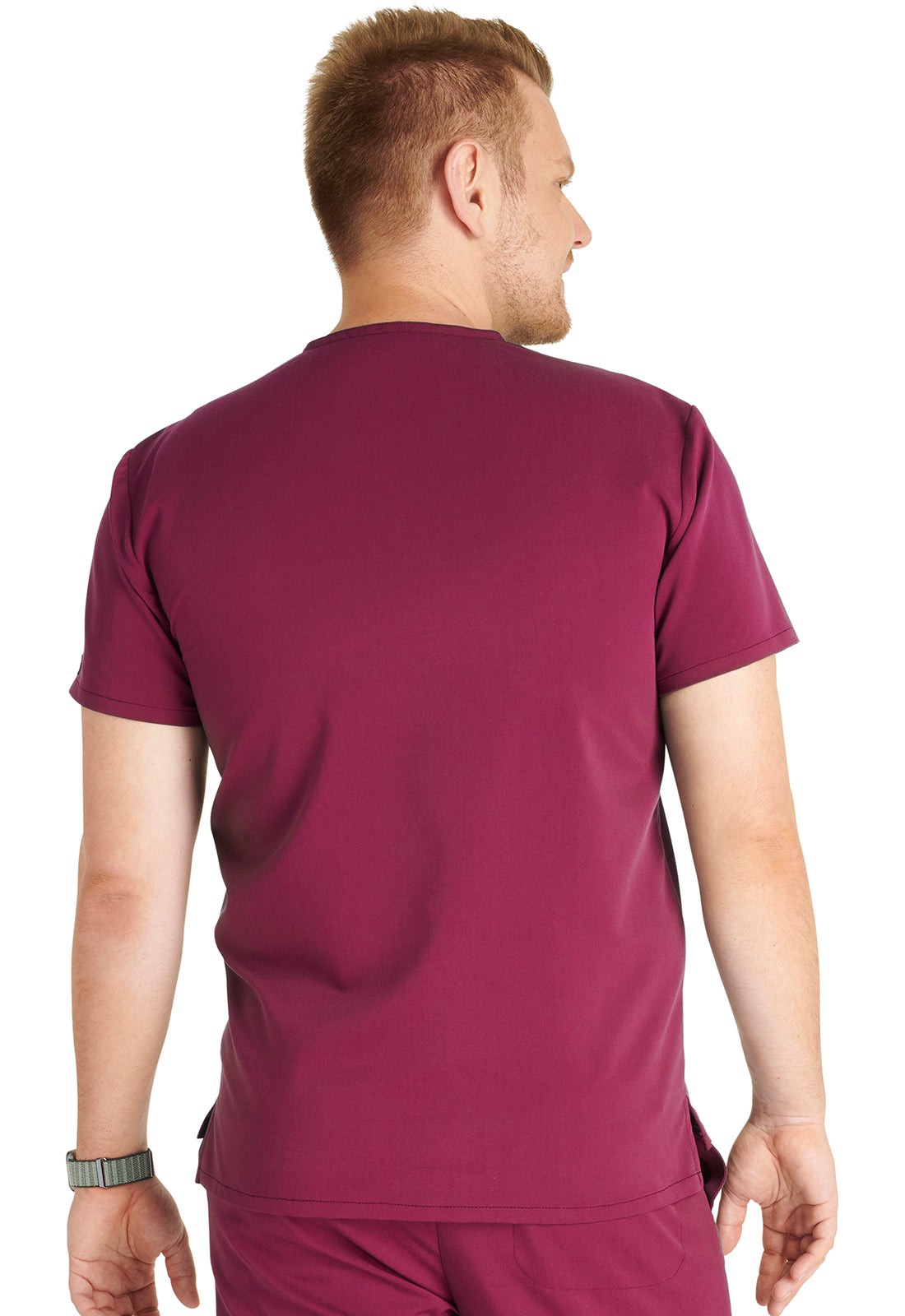 Atmos CK718A Men's V-Neck Top Wine Model Image Back | Cherokee