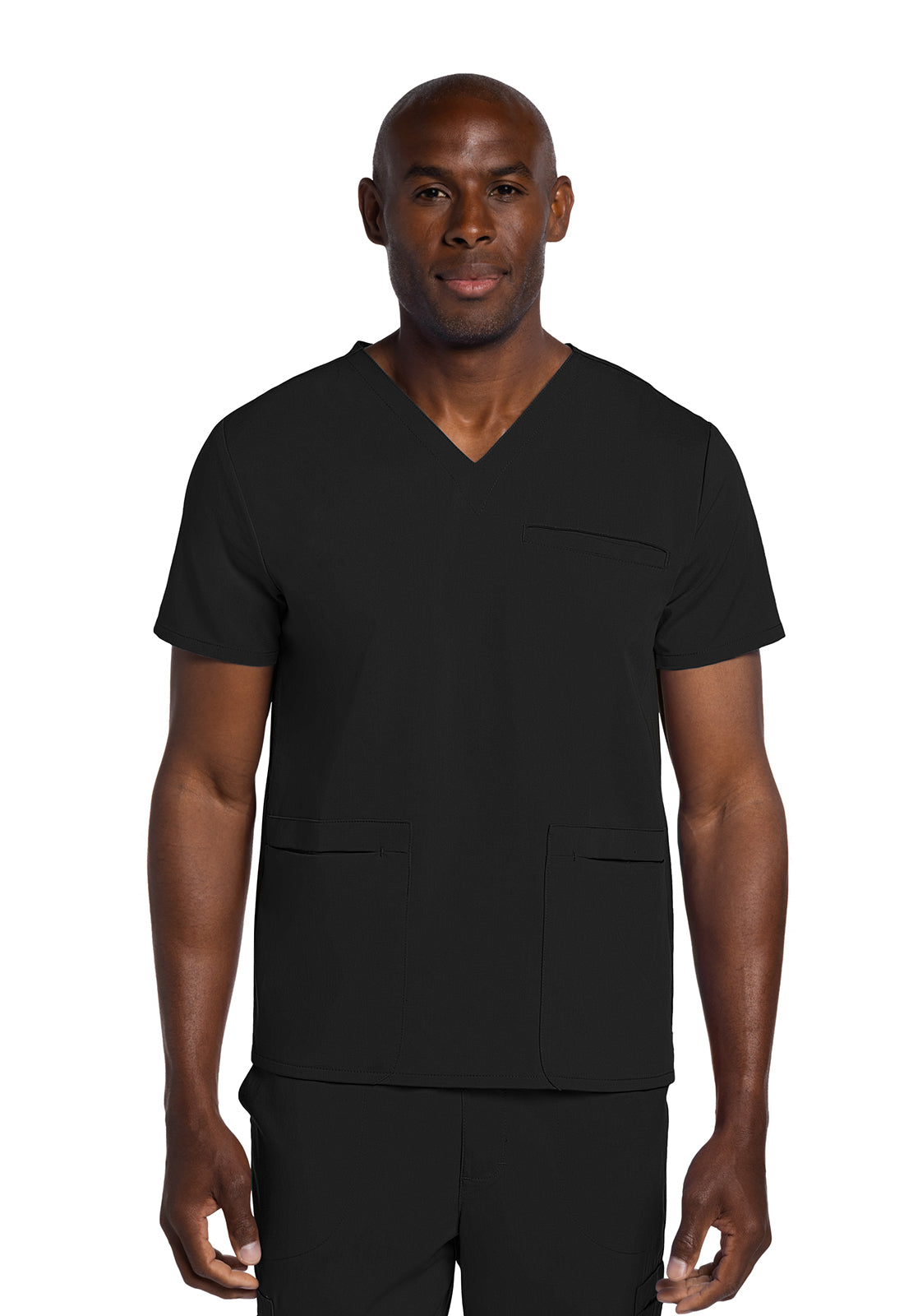 Atmos CK719A Men's V-Neck Top Black Model Image Front | Cherokee