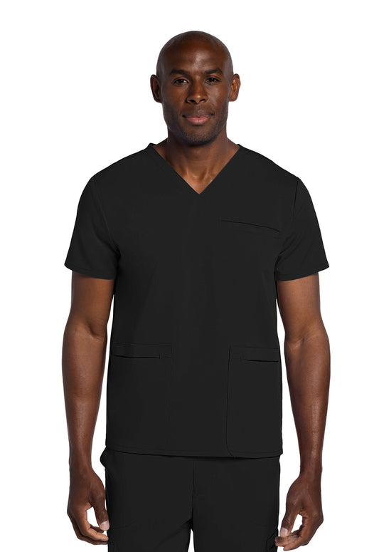 Atmos CK719A Men's V-Neck Top Black Model Image Front | Cherokee